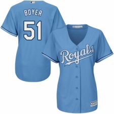 Women's Majestic Kansas City Royals #51 Blaine Boyer Authentic Light Blue Alternate 1 Cool Base MLB Jersey