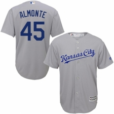 Men's Majestic Kansas City Royals #45 Abraham Almonte Replica Grey Road Cool Base MLB Jersey