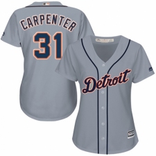 Women's Majestic Detroit Tigers #31 Ryan Carpenter Authentic Grey Road Cool Base MLB Jersey