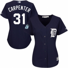 Women's Majestic Detroit Tigers #31 Ryan Carpenter Authentic Navy Blue Alternate Cool Base MLB Jersey