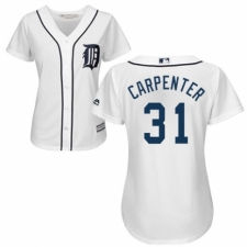 Women's Majestic Detroit Tigers #31 Ryan Carpenter Authentic White Home Cool Base MLB Jersey