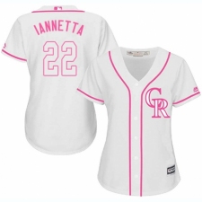 Women's Majestic Colorado Rockies #22 Chris Iannetta Replica White Fashion Cool Base MLB Jersey