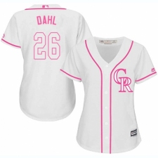 Women's Majestic Colorado Rockies #26 David Dahl Replica White Fashion Cool Base MLB Jersey