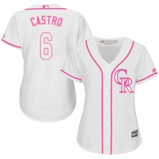 Women's Majestic Colorado Rockies #6 Daniel Castro Replica White Fashion Cool Base MLB Jersey