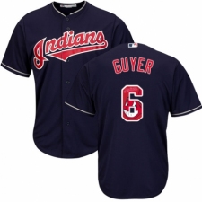 Men's Majestic Cleveland Indians #6 Brandon Guyer Authentic Navy Blue Team Logo Fashion Cool Base MLB Jersey