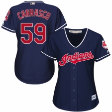 Women's Majestic Cleveland Indians #59 Carlos Carrasco Replica Navy Blue Alternate 1 Cool Base MLB Jersey