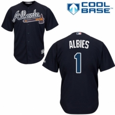 Youth Majestic Atlanta Braves #1 Ozzie Albies Replica Blue Alternate Road Cool Base MLB Jersey