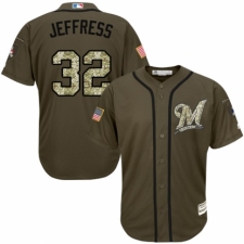 Men's Majestic Milwaukee Brewers #32 Jeremy Jeffress Authentic Green Salute to Service MLB Jersey
