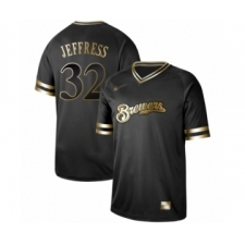 Men's Milwaukee Brewers #32 Jeremy Jeffress Authentic Black Gold Fashion Baseball Jersey