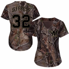 Women's Majestic Milwaukee Brewers #32 Jeremy Jeffress Authentic Camo Realtree Collection Flex Base MLB Jersey
