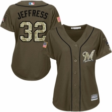 Women's Majestic Milwaukee Brewers #32 Jeremy Jeffress Authentic Green Salute to Service MLB Jersey