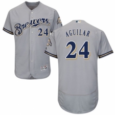 Men's Majestic Milwaukee Brewers #24 Jesus Aguilar Grey Road Flex Base Authentic Collection MLB Jersey