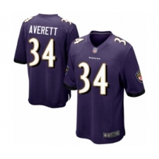 Men's Baltimore Ravens #34 Anthony Averett Game Purple Team Color Football Jersey