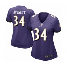 Women's Baltimore Ravens #34 Anthony Averett Game Purple Team Color Football Jersey