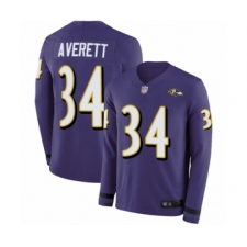 Youth Baltimore Ravens #34 Anthony Averett Limited Purple Therma Long Sleeve Football Jersey