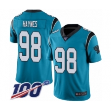Men's Carolina Panthers #98 Marquis Haynes Limited Blue Rush Vapor Untouchable 100th Season Football Jersey