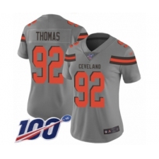 Women's Cleveland Browns #92 Chad Thomas Limited Gray Inverted Legend 100th Season Football Jersey