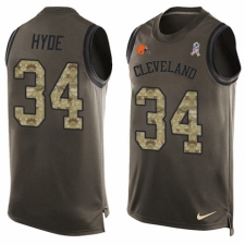 Men's Nike Cleveland Browns #34 Carlos Hyde Limited Green Salute to Service Tank Top NFL Jersey