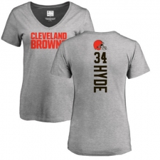 NFL Women's Nike Cleveland Browns #34 Carlos Hyde Ash Backer V-Neck T-Shirt