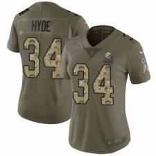 Women's Nike Cleveland Browns #34 Carlos Hyde Limited Olive/Camo 2017 Salute to Service NFL Jersey