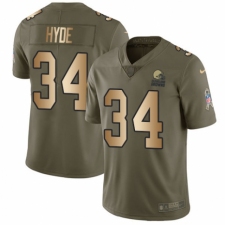 Youth Nike Cleveland Browns #34 Carlos Hyde Limited Olive/Gold 2017 Salute to Service NFL Jersey