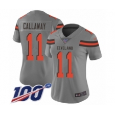 Women's Cleveland Browns #11 Antonio Callaway Limited Gray Inverted Legend 100th Season Football Jersey