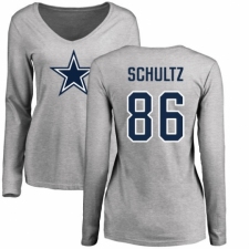 NFL Women's Nike Dallas Cowboys #86 Dalton Schultz Ash Name & Number Logo Slim Fit Long Sleeve T-Shirt