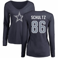 NFL Women's Nike Dallas Cowboys #86 Dalton Schultz Navy Blue Name & Number Logo Slim Fit Long Sleeve T-Shirt