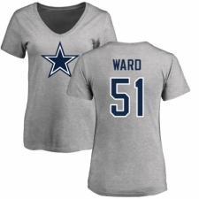NFL Women's Nike Dallas Cowboys #51 Jihad Ward Ash Name & Number Logo Slim Fit T-Shirt