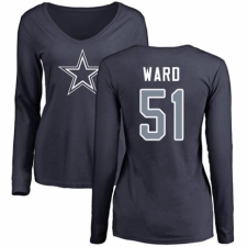 NFL Women's Nike Dallas Cowboys #51 Jihad Ward Navy Blue Name & Number Logo Slim Fit Long Sleeve T-Shirt