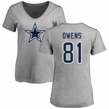 NFL Women's Nike Dallas Cowboys #81 Terrell Owens Ash Name & Number Logo Slim Fit T-Shirt