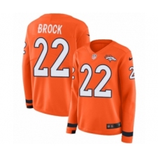 Women's Nike Denver Broncos #22 Tramaine Brock Limited Orange Therma Long Sleeve NFL Jersey