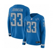Women's Nike Detroit Lions #33 Kerryon Johnson Limited Blue Therma Long Sleeve NFL Jersey