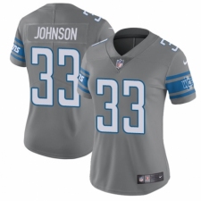 Women's Nike Detroit Lions #33 Kerryon Johnson Limited Steel Rush Vapor Untouchable NFL Jersey
