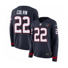 Women's Nike Houston Texans #22 Aaron Colvin Limited Navy Blue Therma Long Sleeve NFL Jersey