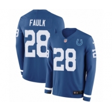 Men's Nike Indianapolis Colts #28 Marshall Faulk Limited Blue Therma Long Sleeve NFL Jersey