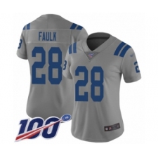 Women's Indianapolis Colts #28 Marshall Faulk Limited Gray Inverted Legend 100th Season Football Jersey