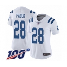 Women's Indianapolis Colts #28 Marshall Faulk White Vapor Untouchable Limited Player 100th Season Football Jersey