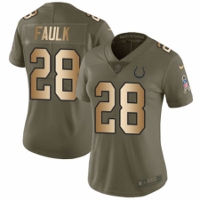 Women's Nike Indianapolis Colts #28 Marshall Faulk Limited Olive/Gold 2017 Salute to Service NFL Jersey