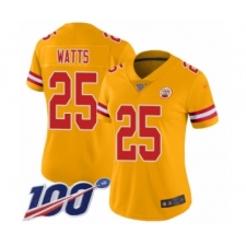 Women's Kansas City Chiefs #25 Armani Watts Limited Gold Inverted Legend 100th Season Football Jersey