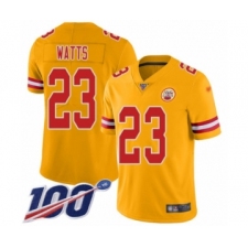 Youth Kansas City Chiefs #23 Armani Watts Limited Gold Inverted Legend 100th Season Football Jersey
