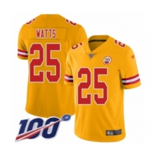 Youth Kansas City Chiefs #25 Armani Watts Limited Gold Inverted Legend 100th Season Football Jersey