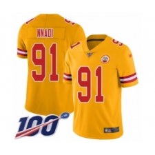 Men's Kansas City Chiefs #91 Derrick Nnadi Limited Gold Inverted Legend 100th Season Football Jersey