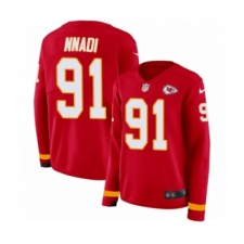 Women's Nike Kansas City Chiefs #91 Derrick Nnadi Limited Red Therma Long Sleeve NFL Jersey