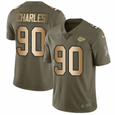 Men's Nike Kansas City Chiefs #90 Stefan Charles Limited Olive/Gold 2017 Salute to Service NFL Jersey