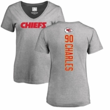 NFL Women's Nike Kansas City Chiefs #90 Stefan Charles Ash Backer V-Neck T-Shirt