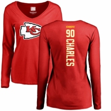 NFL Women's Nike Kansas City Chiefs #90 Stefan Charles Red Backer Slim Fit Long Sleeve T-Shirt