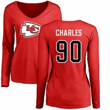 NFL Women's Nike Kansas City Chiefs #90 Stefan Charles Red Name & Number Logo Slim Fit Long Sleeve T-Shirt