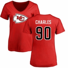 NFL Women's Nike Kansas City Chiefs #90 Stefan Charles Red Name & Number Logo Slim Fit T-Shirt