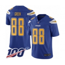 Men's Los Angeles Chargers #88 Virgil Green Limited Electric Blue Rush Vapor Untouchable 100th Season Football Jersey